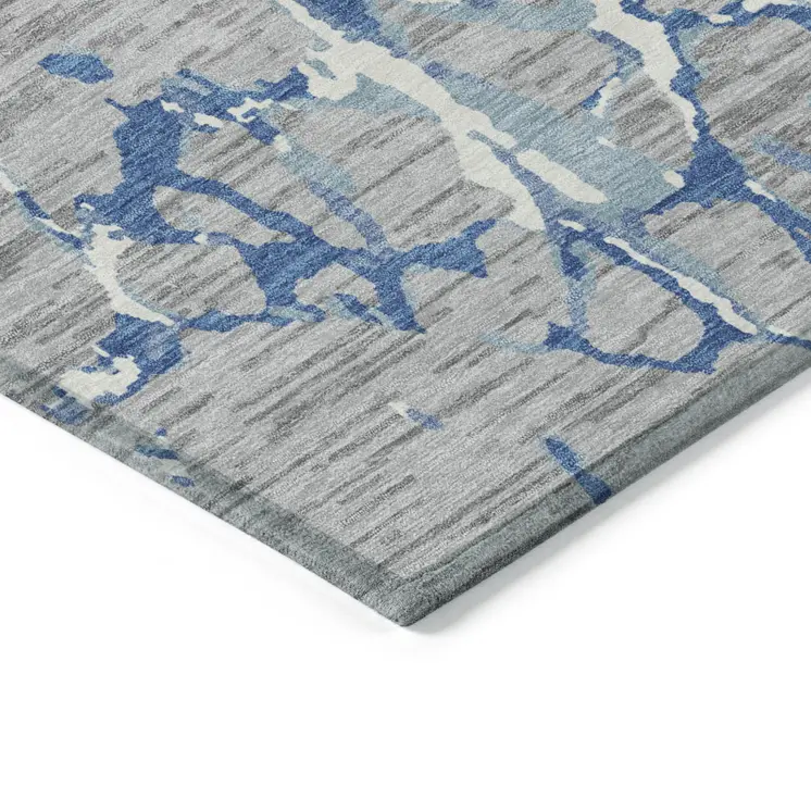 5' X 8' Gray Blue And Ivory Striped Washable Indoor Outdoor Area Rug