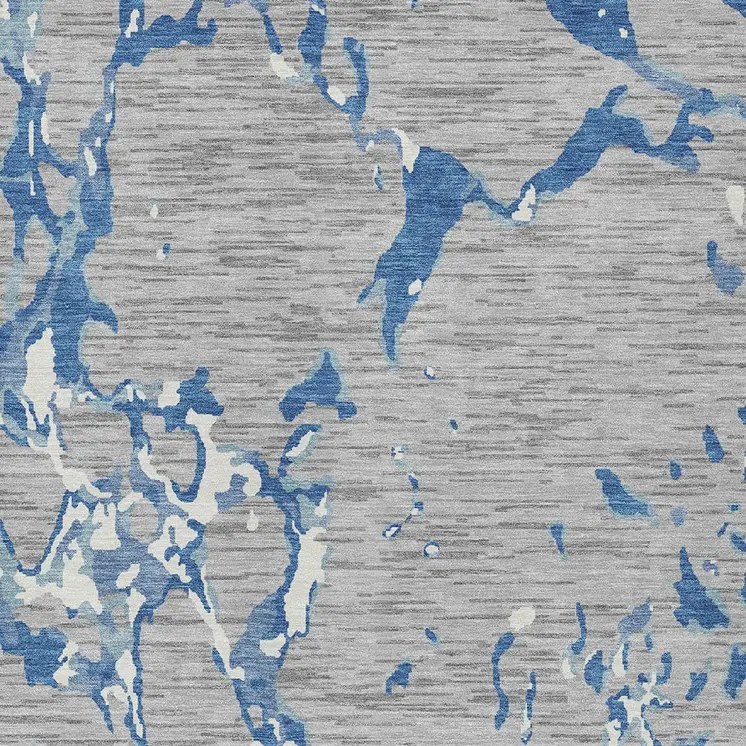 5' X 8' Gray Blue And Ivory Striped Washable Indoor Outdoor Area Rug