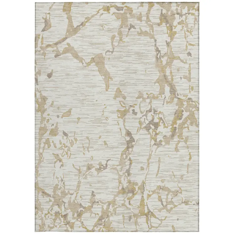5' X 8' Ivory And Beige Striped Washable Indoor Outdoor Area Rug