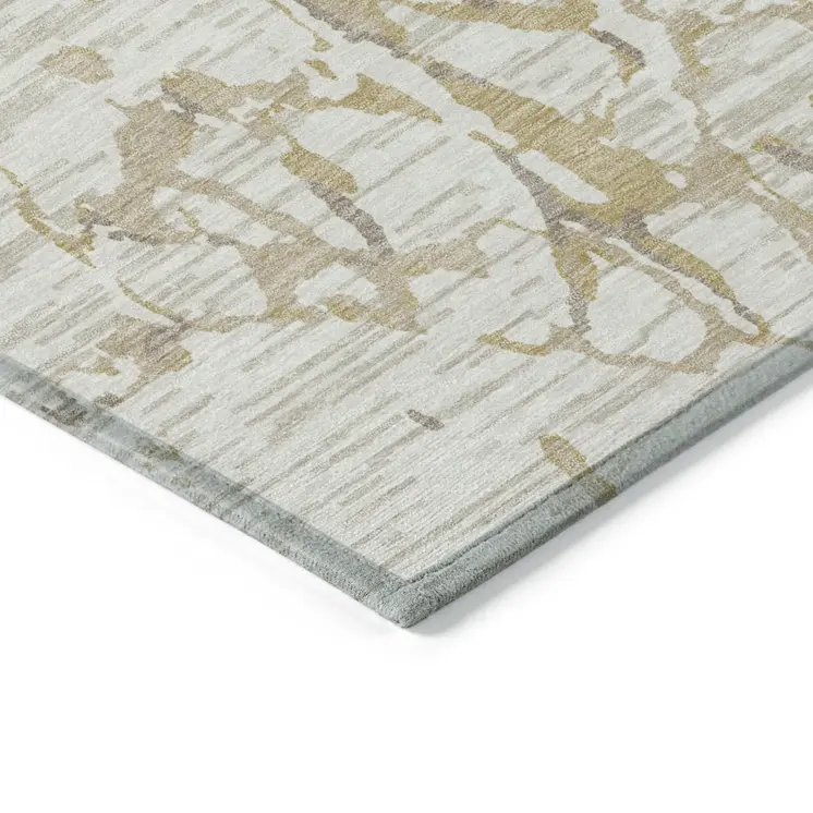 8' Ivory And Beige Round Striped Washable Indoor Outdoor Area Rug