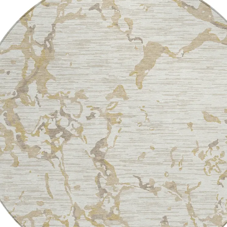 8' Ivory And Beige Round Striped Washable Indoor Outdoor Area Rug