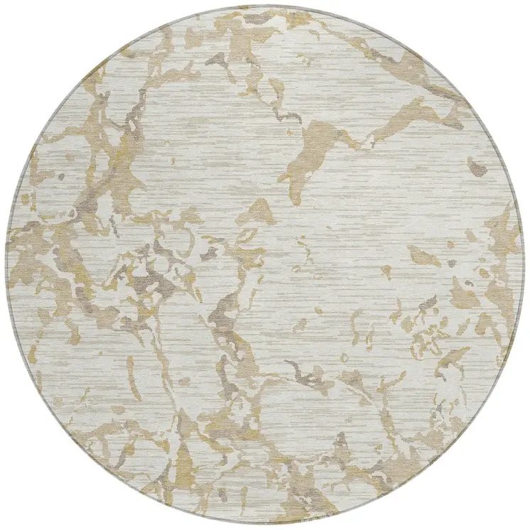 8' Ivory And Beige Round Striped Washable Indoor Outdoor Area Rug