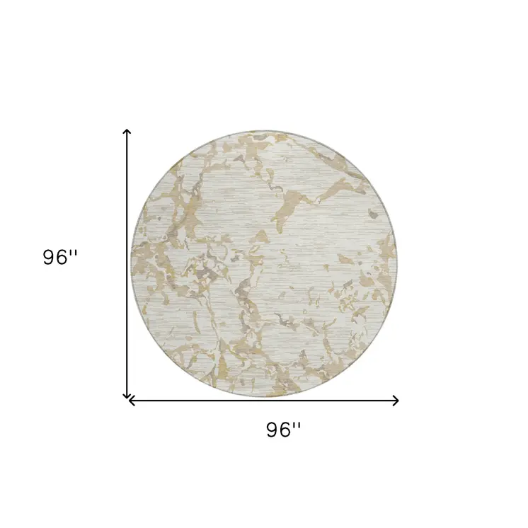 8' Ivory And Beige Round Striped Washable Indoor Outdoor Area Rug