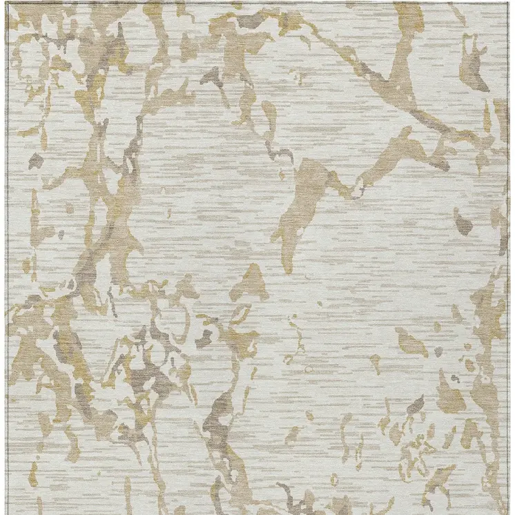 9' X 12' Ivory And Beige Striped Washable Indoor Outdoor Area Rug
