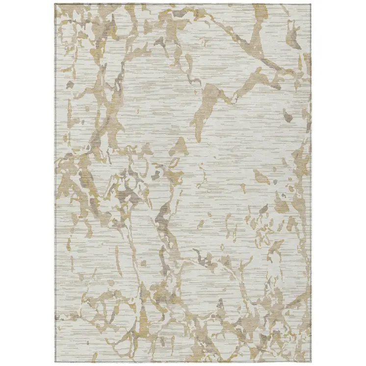 9' X 12' Ivory And Beige Striped Washable Indoor Outdoor Area Rug