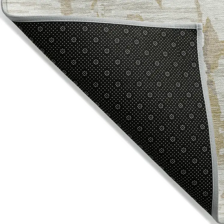 9' X 12' Ivory And Beige Striped Washable Indoor Outdoor Area Rug