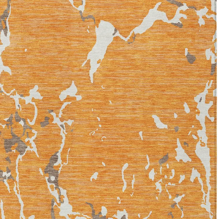 3' X 5' Orange Brown And Ivory Striped Washable Indoor Outdoor Area Rug
