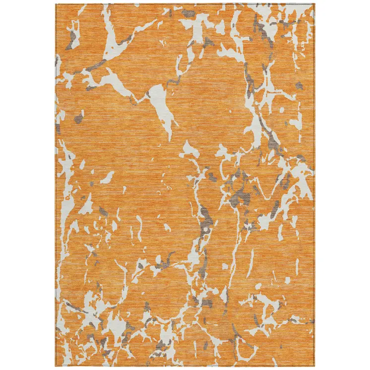 5' X 8' Orange Brown And Ivory Striped Washable Indoor Outdoor Area Rug