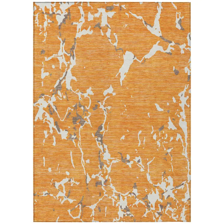 5' X 8' Orange Brown And Ivory Striped Washable Indoor Outdoor Area Rug
