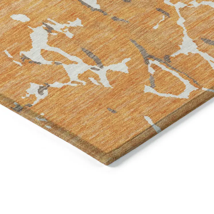 5' X 8' Orange Brown And Ivory Striped Washable Indoor Outdoor Area Rug