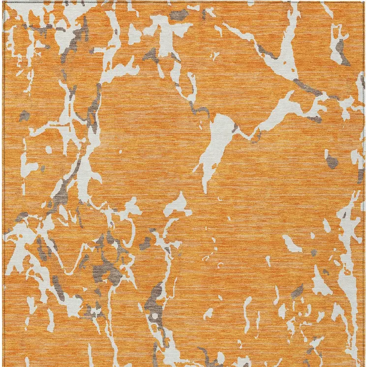 5' X 8' Orange Brown And Ivory Striped Washable Indoor Outdoor Area Rug