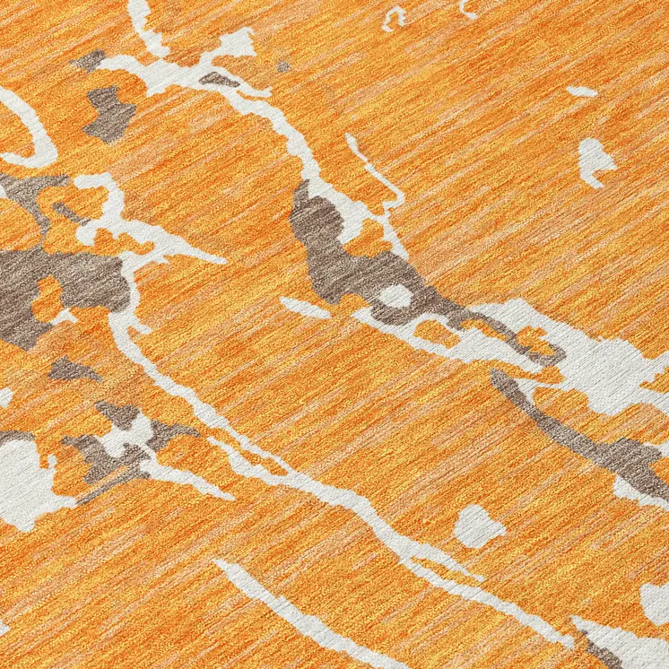 5' X 8' Orange Brown And Ivory Striped Washable Indoor Outdoor Area Rug