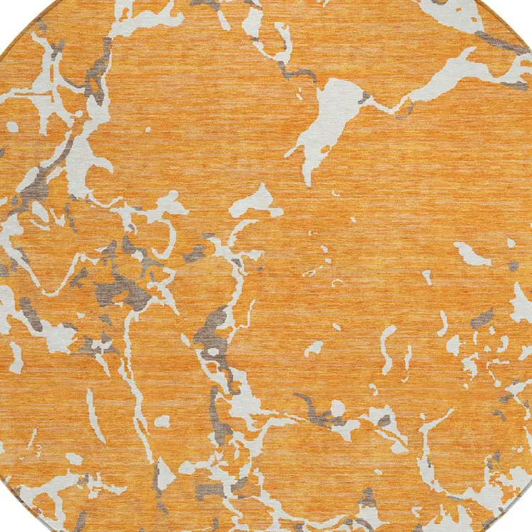 8' Orange Brown And Ivory Round Striped Washable Indoor Outdoor Area Rug