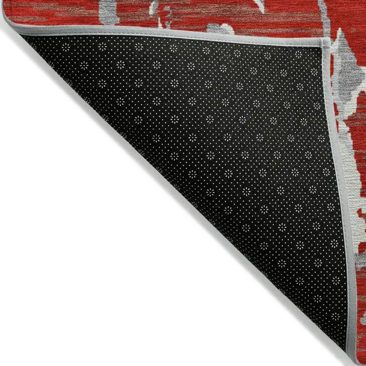 3' X 5' Red Ivory And Gray Striped Washable Indoor Outdoor Area Rug