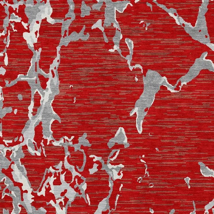 3' X 5' Red Ivory And Gray Striped Washable Indoor Outdoor Area Rug