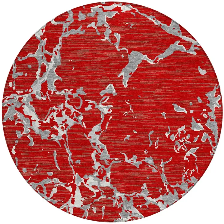 8' Red Ivory And Gray Round Striped Washable Indoor Outdoor Area Rug