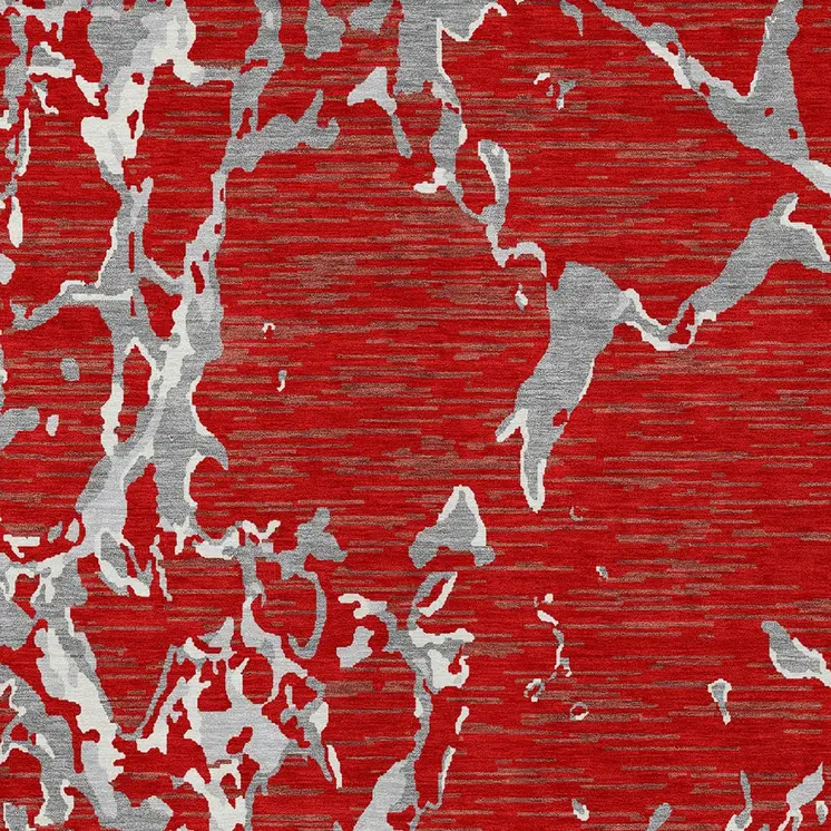 8' X 10' Red Ivory And Gray Striped Washable Indoor Outdoor Area Rug