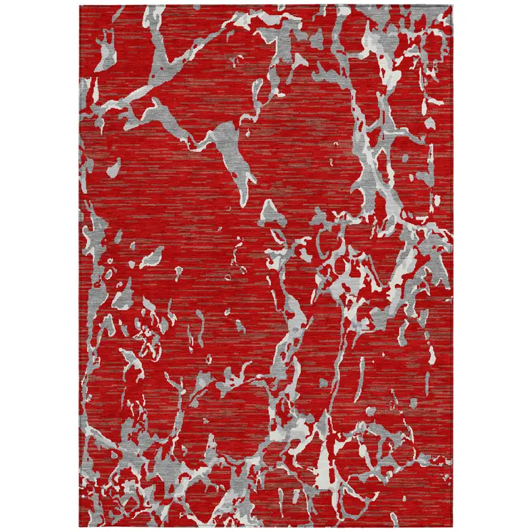 9' X 12' Red Ivory And Gray Striped Washable Indoor Outdoor Area Rug
