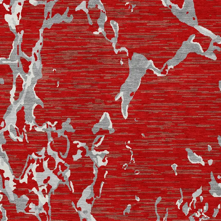 9' X 12' Red Ivory And Gray Striped Washable Indoor Outdoor Area Rug