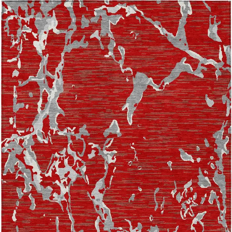 10' X 14' Red Ivory And Gray Striped Washable Indoor Outdoor Area Rug