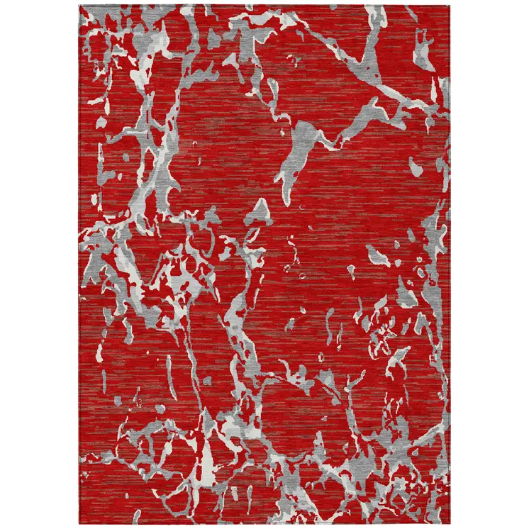 10' X 14' Red Ivory And Gray Striped Washable Indoor Outdoor Area Rug
