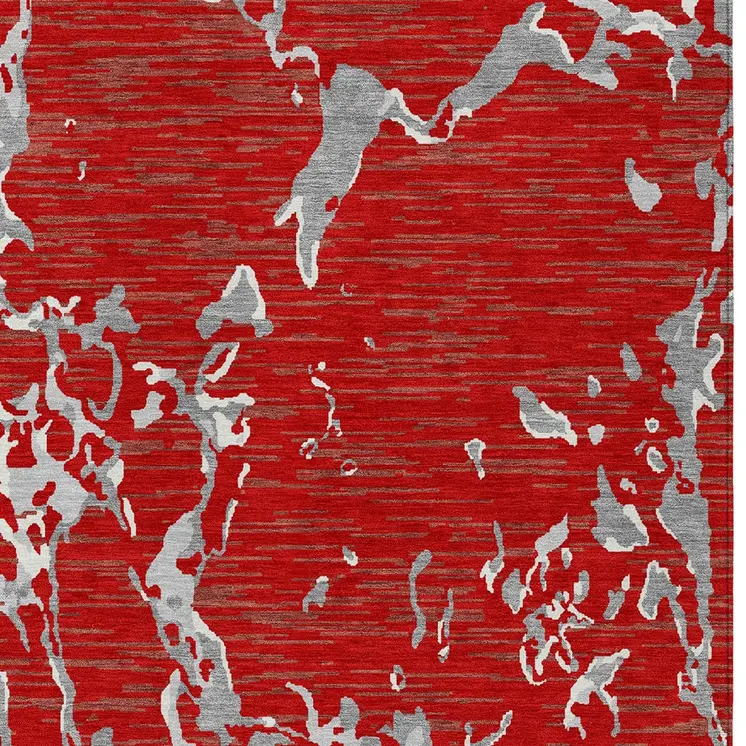10' X 14' Red Ivory And Gray Striped Washable Indoor Outdoor Area Rug