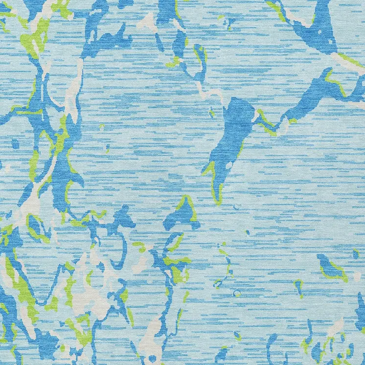 3' X 5' Sky Blue Green And Ivory Striped Washable Indoor Outdoor Area Rug