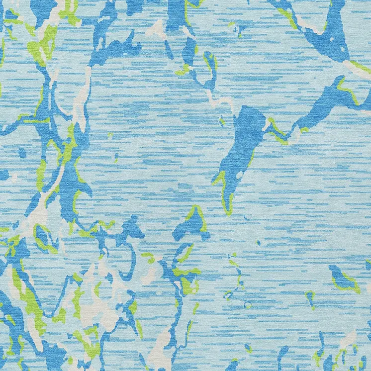 9' X 12' Sky Blue Green And Ivory Striped Washable Indoor Outdoor Area Rug