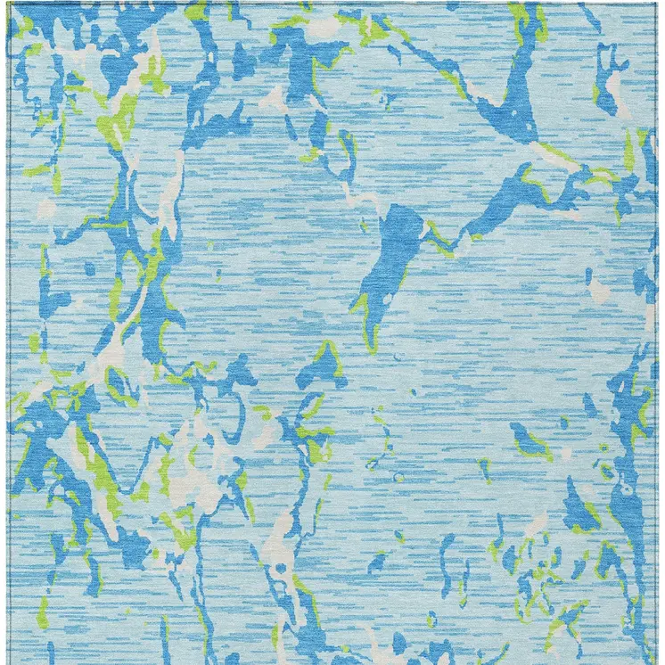 10' X 14' Sky Blue Green And Ivory Striped Washable Indoor Outdoor Area Rug