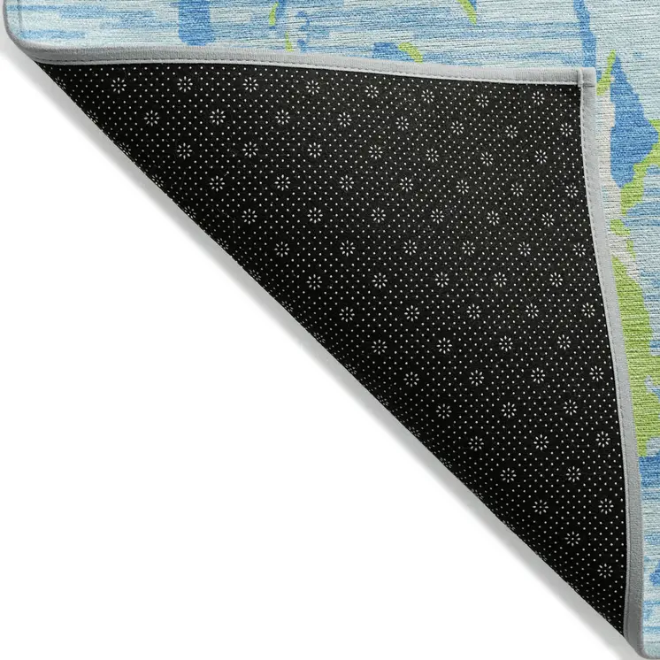 10' X 14' Sky Blue Green And Ivory Striped Washable Indoor Outdoor Area Rug