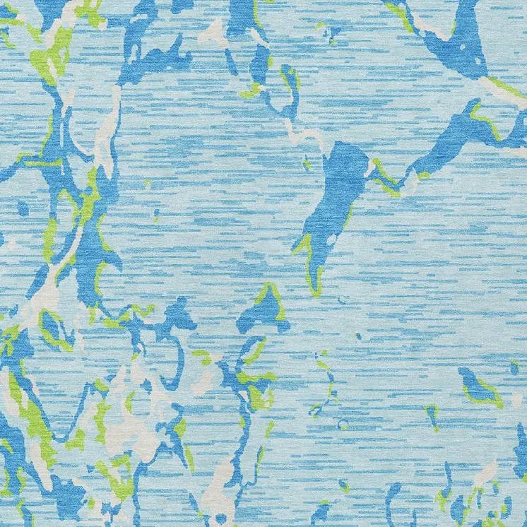 10' X 14' Sky Blue Green And Ivory Striped Washable Indoor Outdoor Area Rug