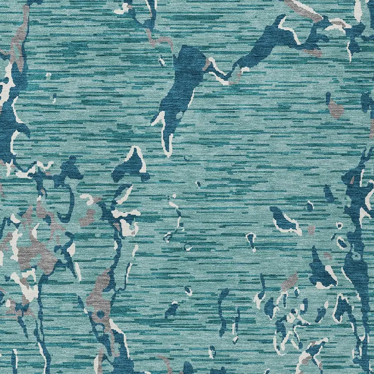 5' X 8' Teal Blue Gray And Ivory Striped Washable Indoor Outdoor Area Rug