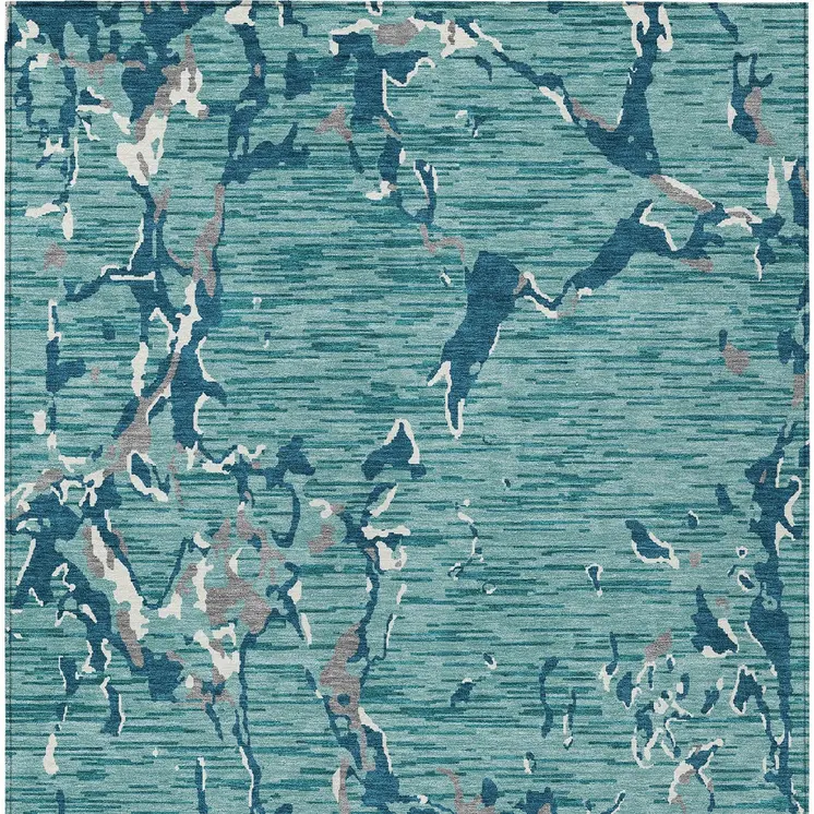 8' X 10' Teal Blue Gray And Ivory Striped Washable Indoor Outdoor Area Rug