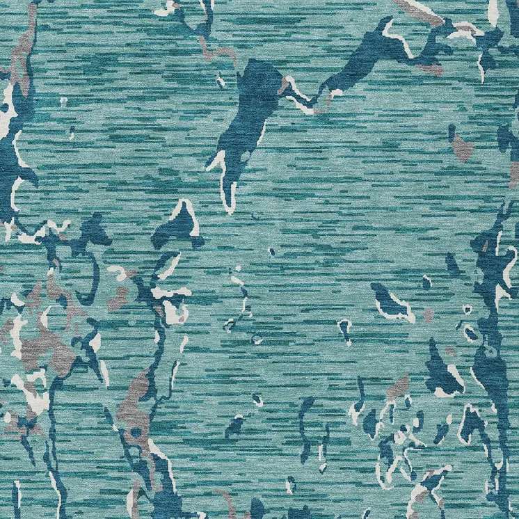 8' X 10' Teal Blue Gray And Ivory Striped Washable Indoor Outdoor Area Rug