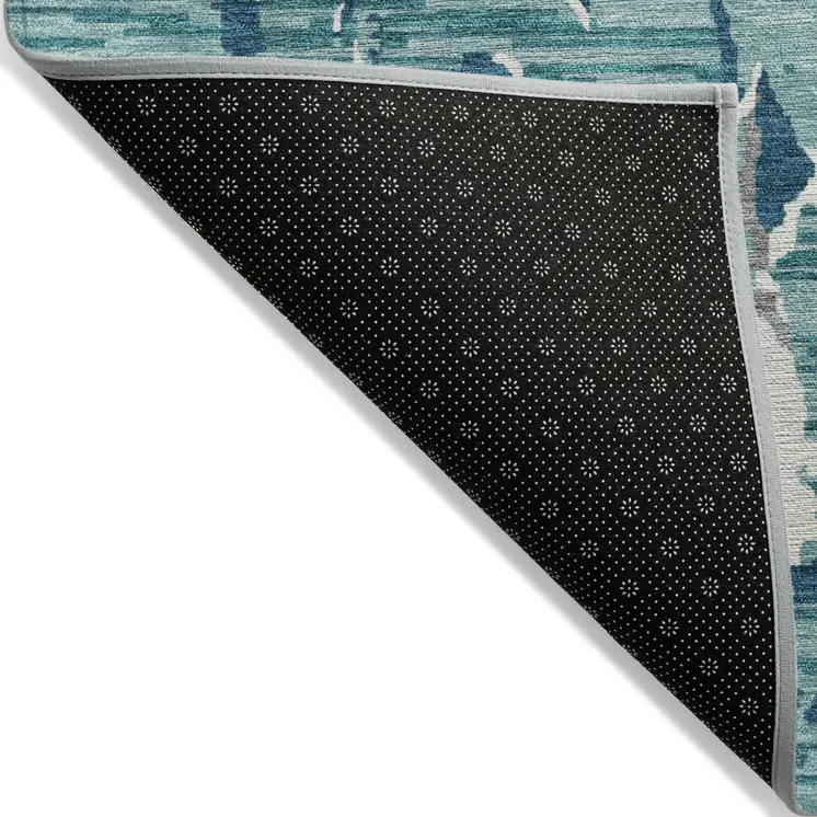 10' X 14' Teal Blue Gray And Ivory Striped Washable Indoor Outdoor Area Rug