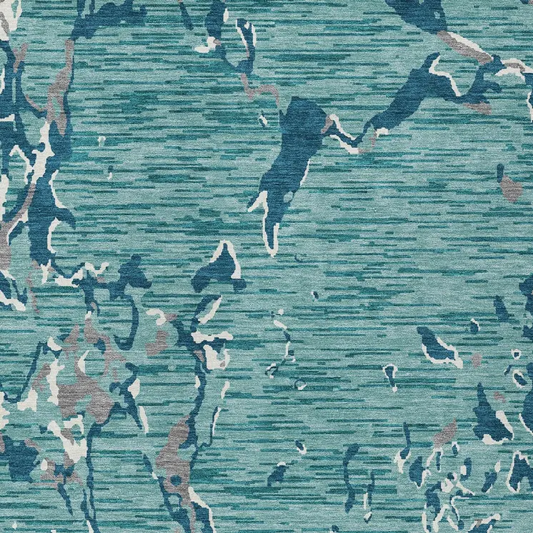 10' X 14' Teal Blue Gray And Ivory Striped Washable Indoor Outdoor Area Rug
