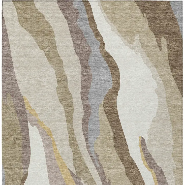 8' X 10' Beige Brown And Gray Abstract Washable Indoor Outdoor Area Rug