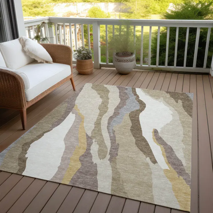 8' X 10' Beige Brown And Gray Abstract Washable Indoor Outdoor Area Rug