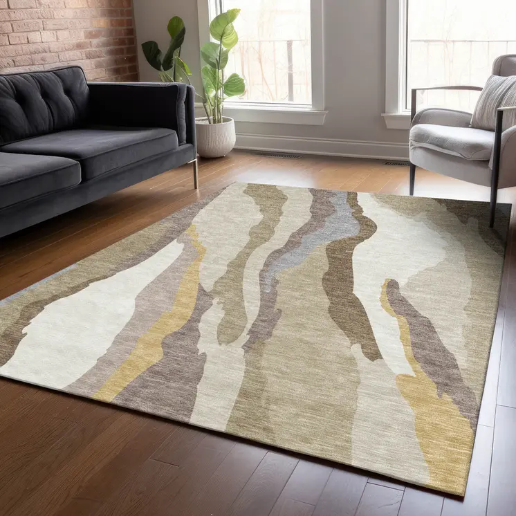 8' X 10' Beige Brown And Gray Abstract Washable Indoor Outdoor Area Rug