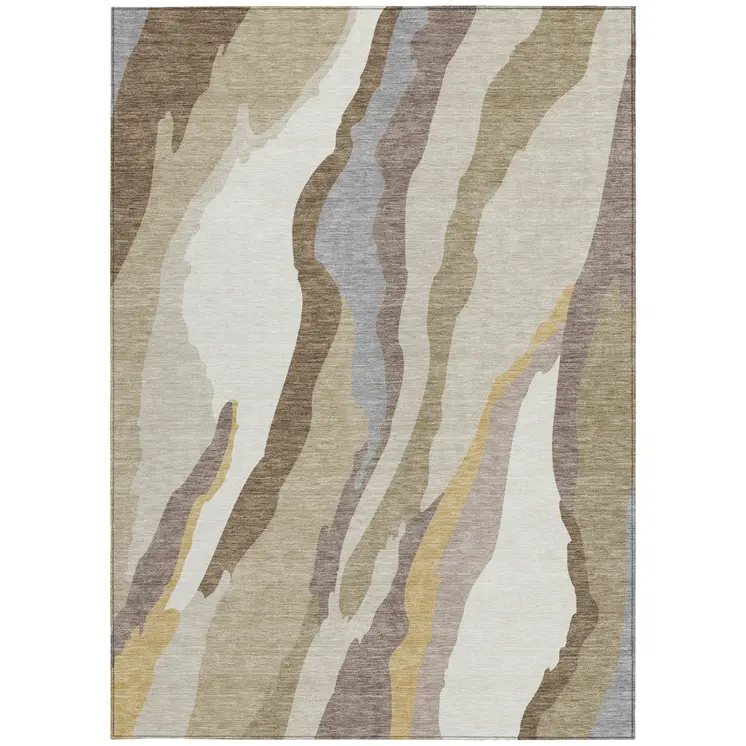 9' X 12' Beige Brown And Gray Abstract Washable Indoor Outdoor Area Rug