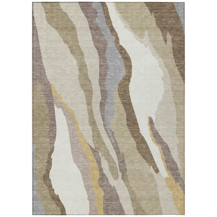 10' X 14' Beige Brown And Gray Abstract Washable Indoor Outdoor Area Rug