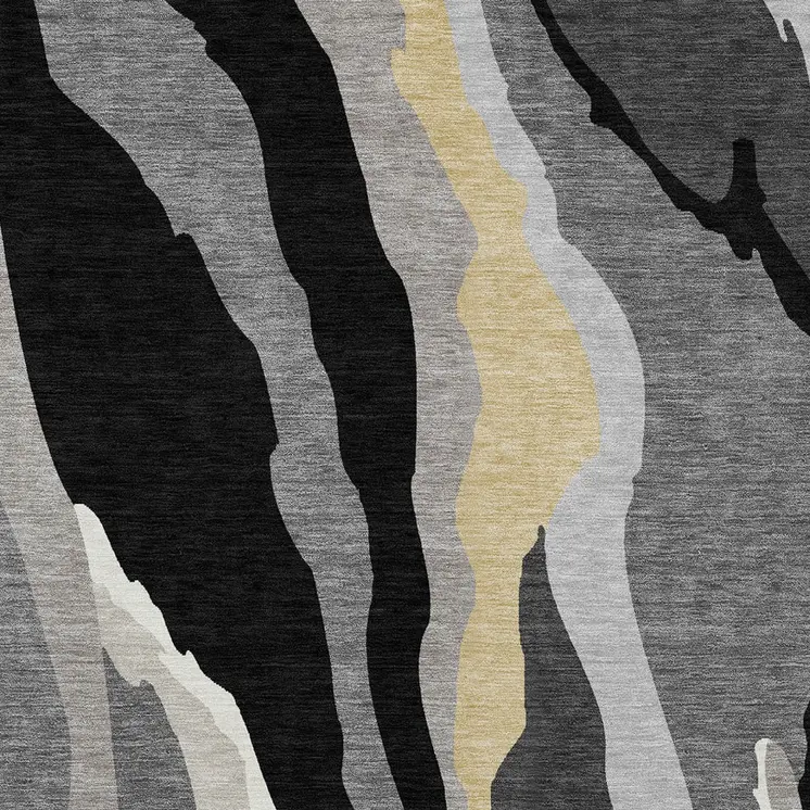 3' X 5' Black Gray And Tan Abstract Washable Indoor Outdoor Area Rug
