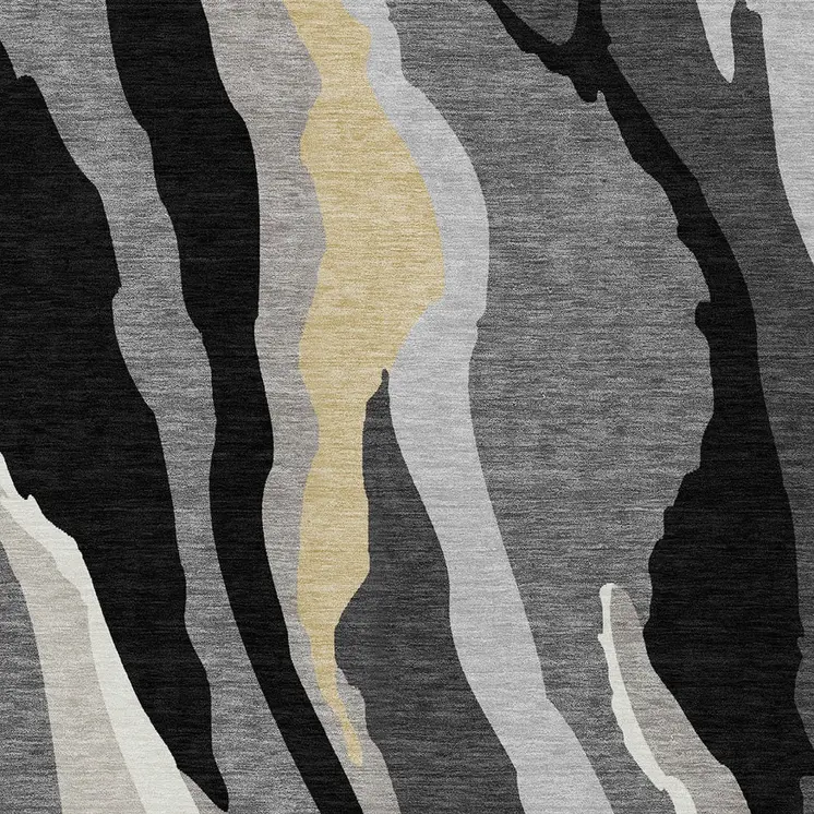 5' X 8' Black Gray And Tan Abstract Washable Indoor Outdoor Area Rug