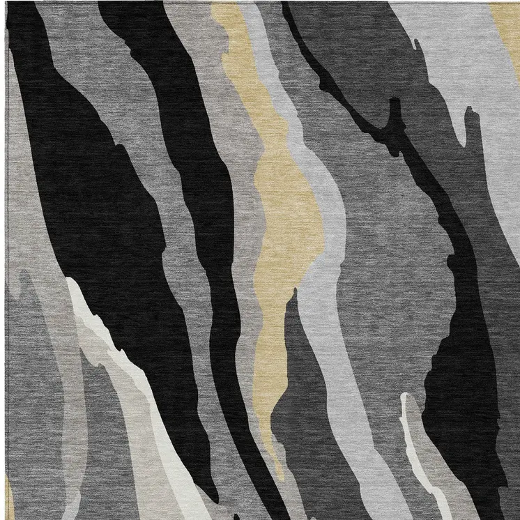 8' X 10' Black Gray And Tan Abstract Washable Indoor Outdoor Area Rug