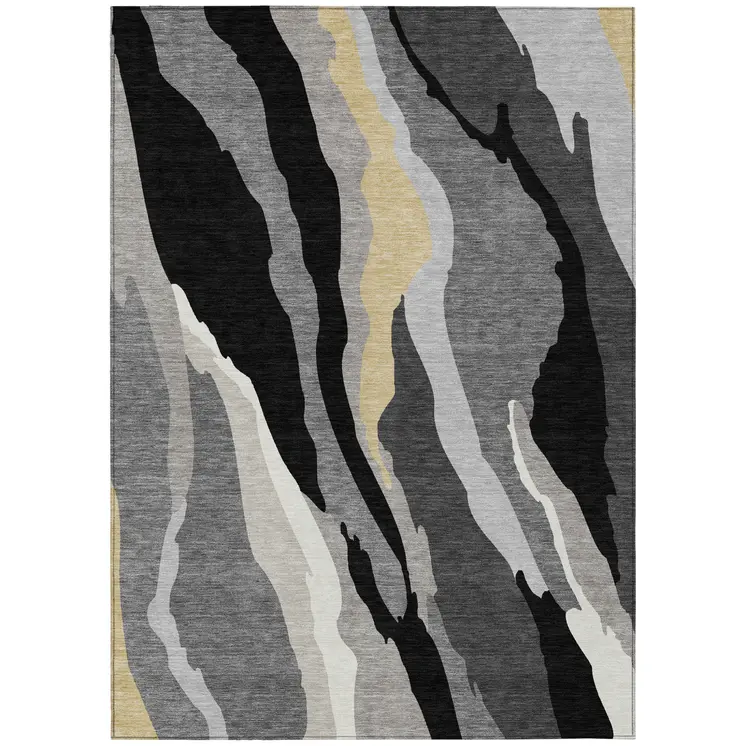 8' X 10' Black Gray And Tan Abstract Washable Indoor Outdoor Area Rug