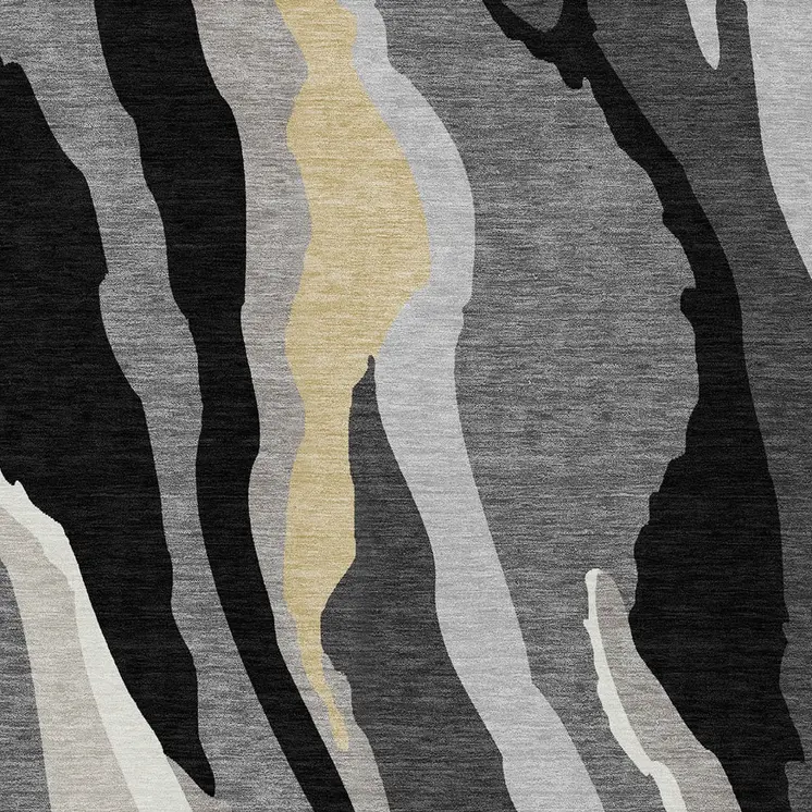 8' X 10' Black Gray And Tan Abstract Washable Indoor Outdoor Area Rug