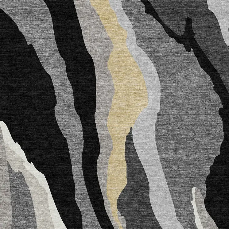 9' X 12' Black Gray And Tan Abstract Washable Indoor Outdoor Area Rug