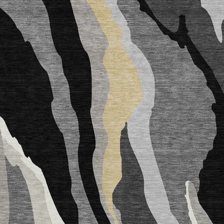 10' X 14' Black Gray And Tan Abstract Washable Indoor Outdoor Area Rug