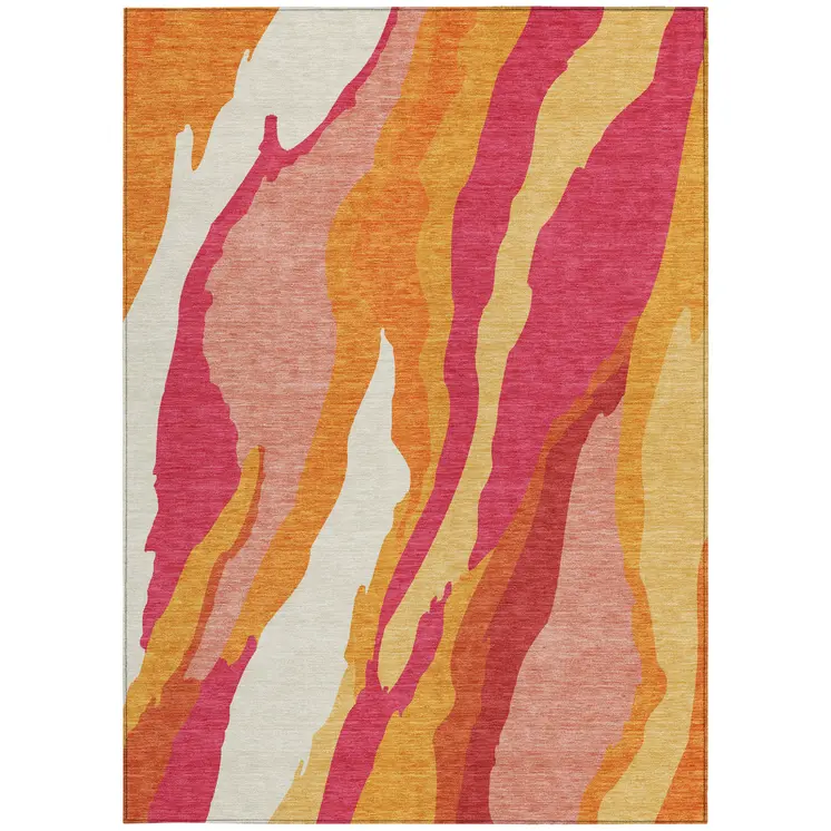 8' X 10' Blush Copper And Ivory Abstract Washable Indoor Outdoor Area Rug
