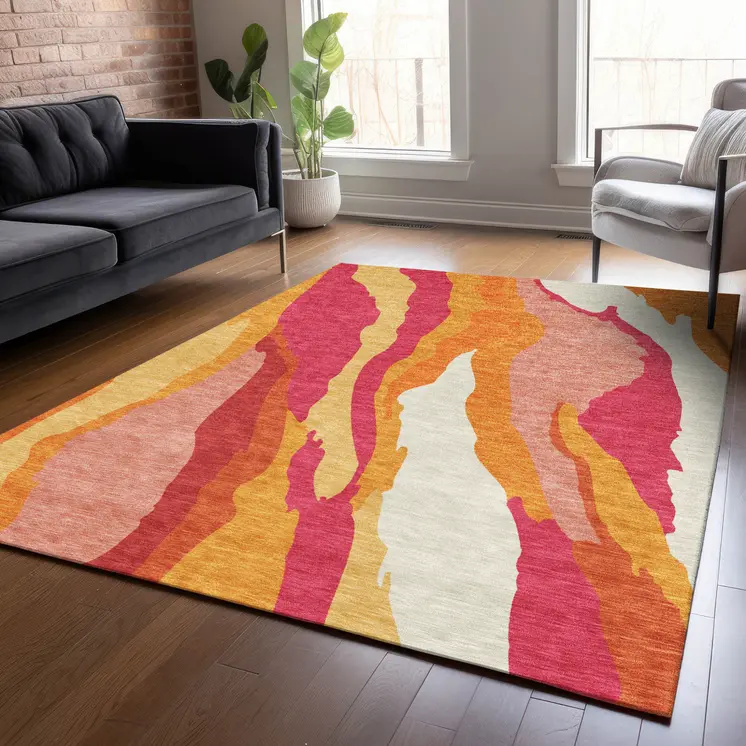 8' X 10' Blush Copper And Ivory Abstract Washable Indoor Outdoor Area Rug